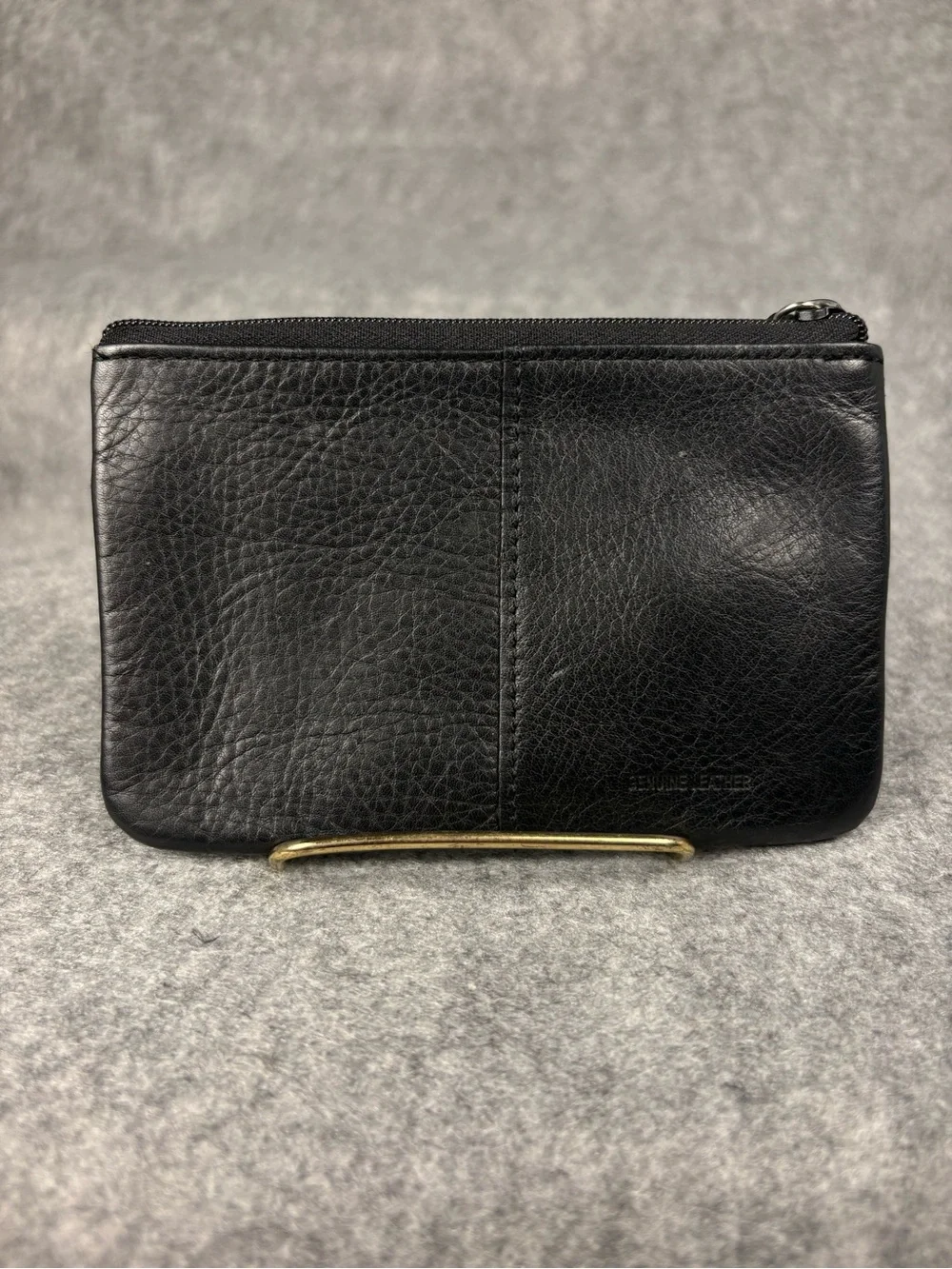 Black Genuine Leather Zip Coin Purse Card Holder Wallet